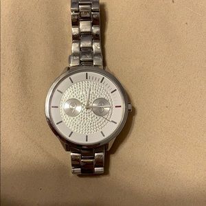 Silver and white watch
